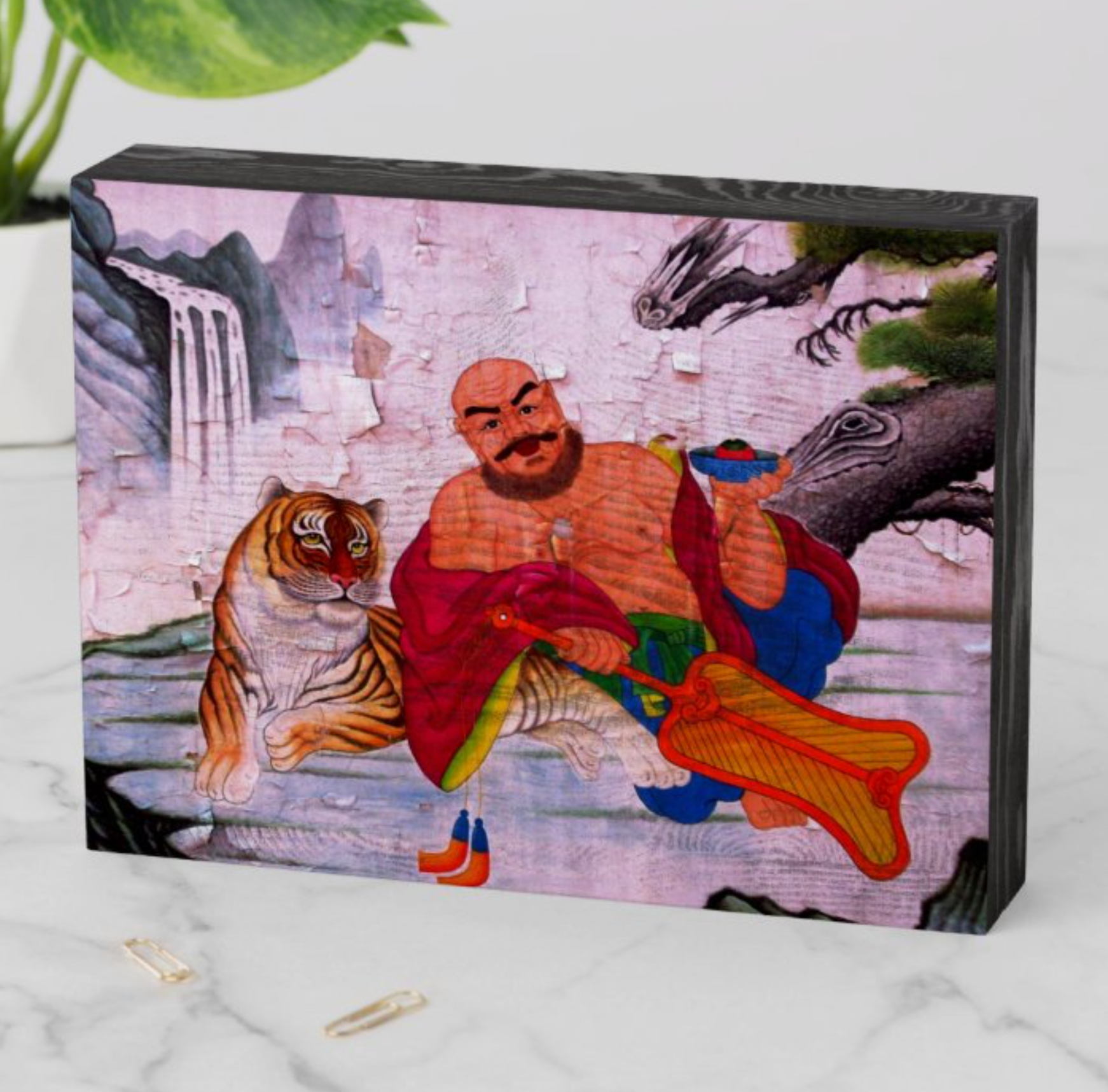 Buddha and Tiger Wooden Box Sign