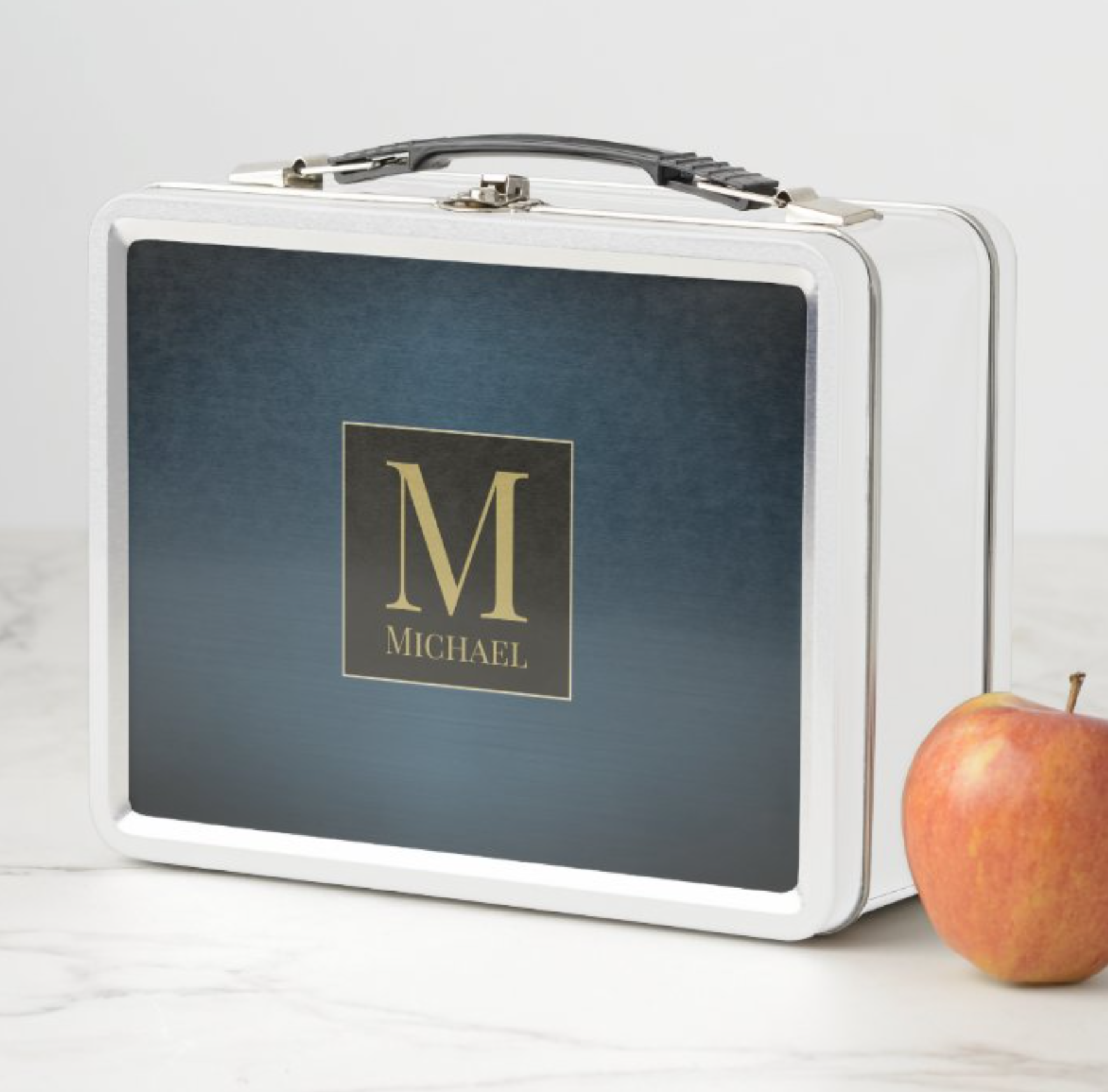 Blue Metallic Metal Lunch Box