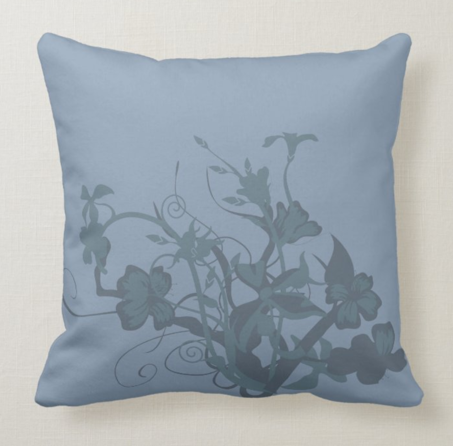 Blue Floral Throw Pillow