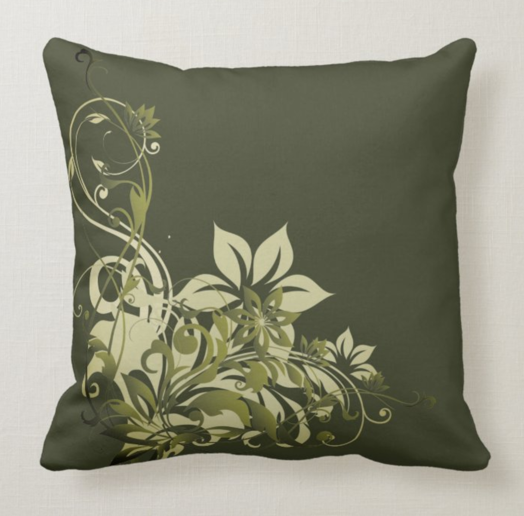 Green Floral Throw Pillow