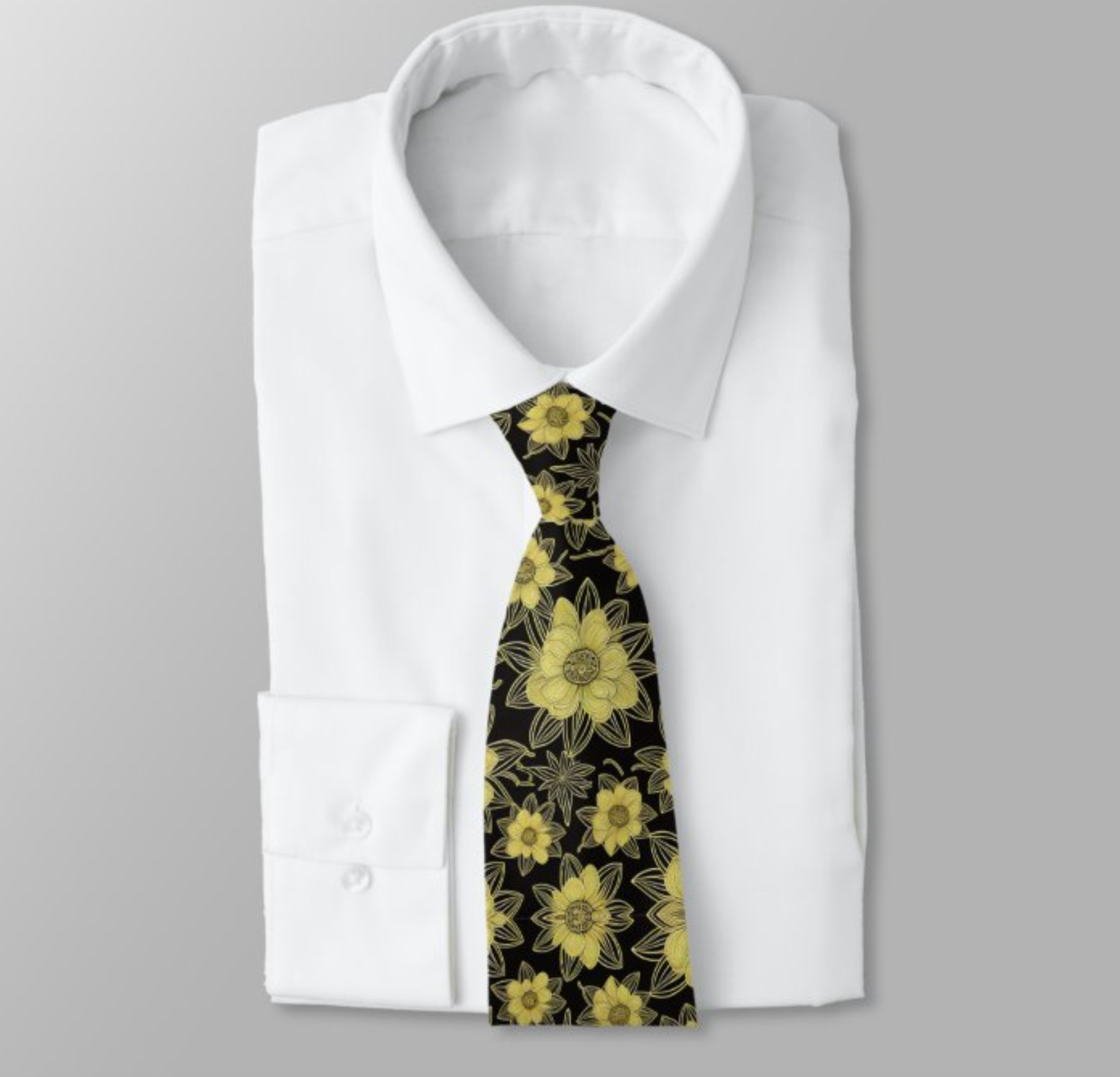 Gold Floral Pattern Neck Tie