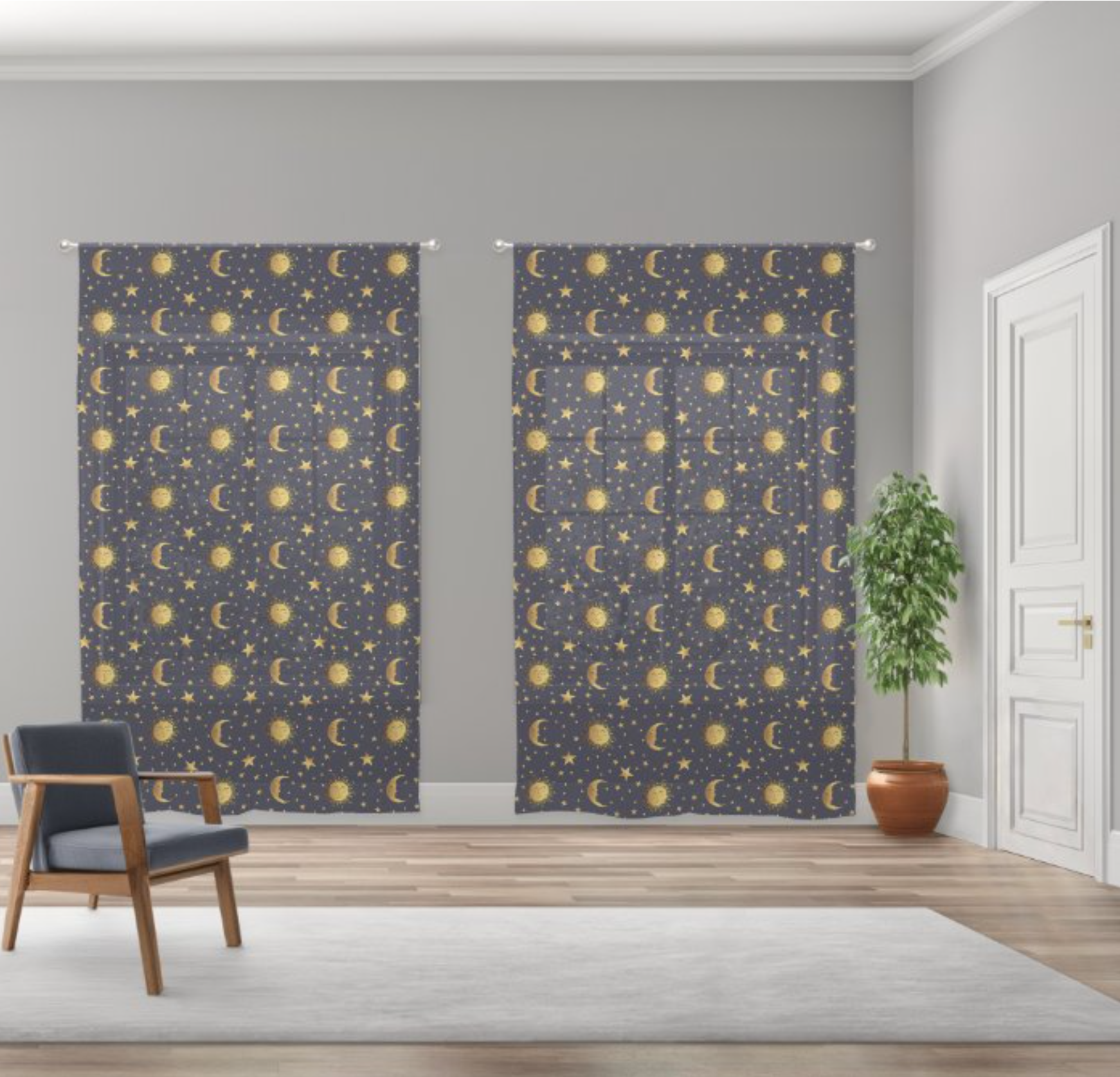Sun and Moon Sheer Curtains