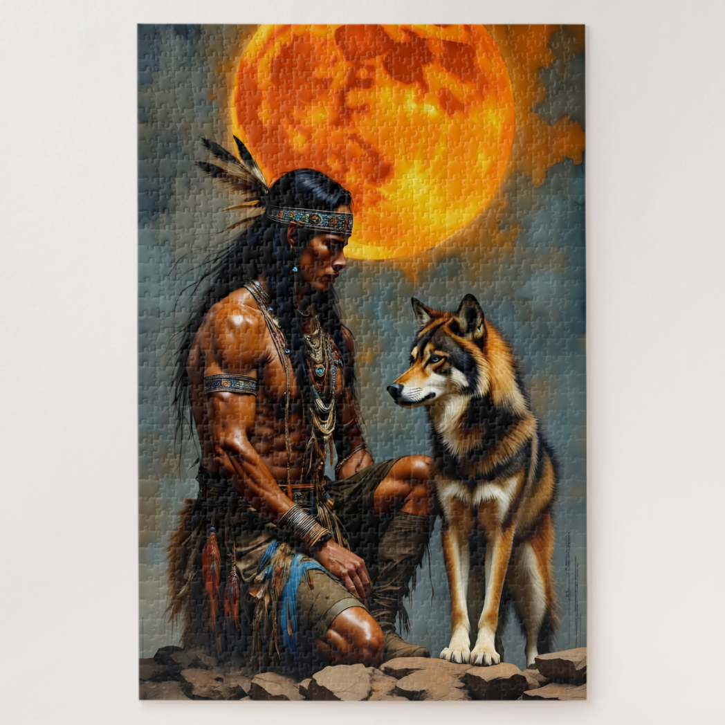 Native American and Wolf Jigsaw Puzzle
